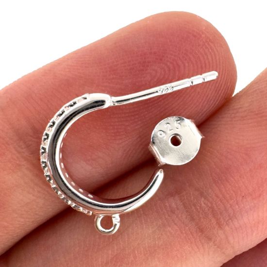 Wholesale Sterling Silver Half Hoops With CZ Stones-13mm