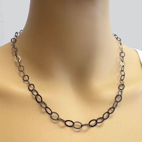 Wholesale Chain, Oxidized Sterling Silver 8x6mm Flat Cable Oval Chain, Bulk Chain by the foot
