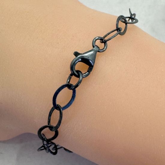 Wholesale Oxidized 925 Italian Sterling Silver Finished Chain - Flat Cable Oval Chain