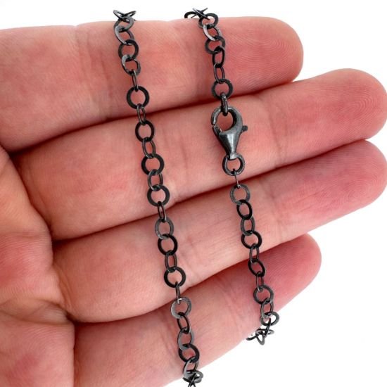 Wholesale Oxidized 925 Sterling Silver Finished Flat Circle Link Cable Chain