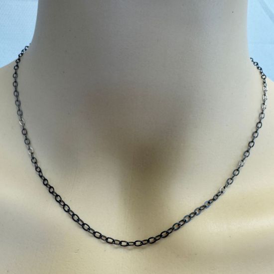 Wholesale Oxidized 925 Italian Sterling Silver Finished Chain - 3.5mm Flat Oval Cable Chain