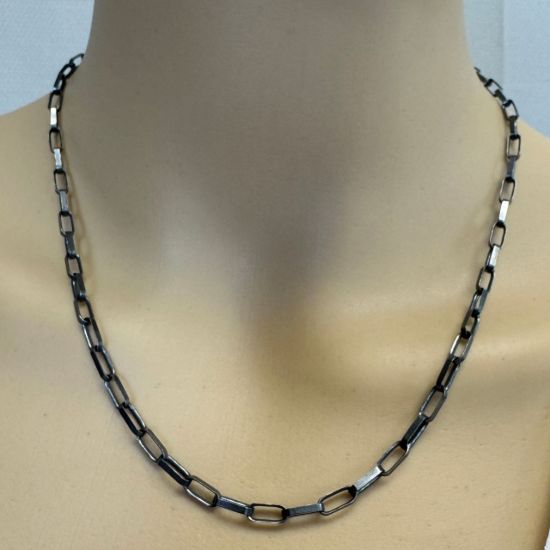 Wholesale Oxidized 925 Sterling Silver Finished Jewelry Chain - Big Flat Oval Rolo Chain 