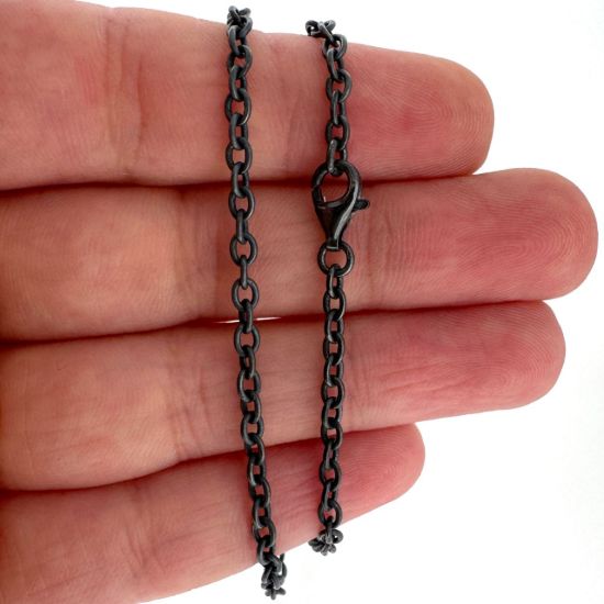 Wholesale Oxidized 925 Sterling Silver Finished Jewelry Chain - Strong Oval Cable Chain