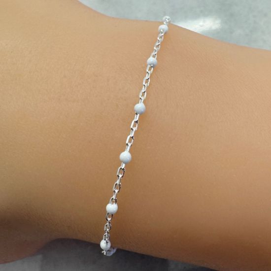 Wholesale 925 Sterling Silver Cable Chain with White Enamel Link - Bulk Chain by the Foot