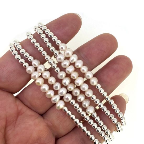 wholesale sterling silver Beaded Stretchy Bracelet with Freshwater Pearls 