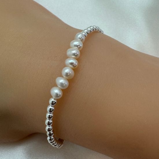 wholesale sterling silver Beaded Stretchy Bracelet with Freshwater Pearls 