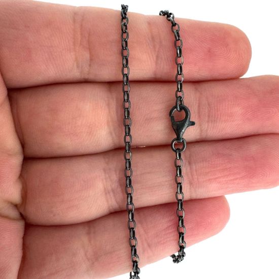 Wholesale Oxidized Sterling Silver Finished Chain - 2mm Oval Diamond Cut Rolo Chain