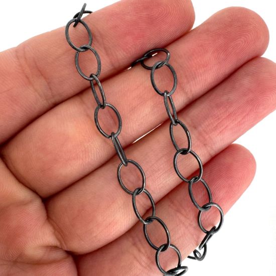 Wholesale Oxidized 925 Sterling Silver Bulk Chain - 8X6mm Big Round Oval Cable Chain (sold per foot)