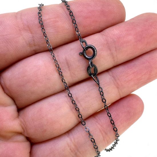 Wholesale Oxidized 925 Italian Sterling Silver Finished Chain - Light Flat Cable Chain