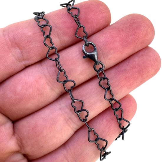 Wholesale Oxidized Sterling Silver Finished Jewelry Chain - Heart Link Cable Chain