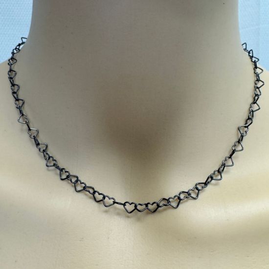Wholesale Oxidized Sterling Silver Finished Jewelry Chain - Heart Link Cable Chain