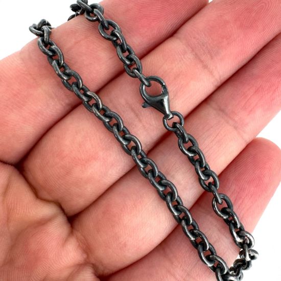 Wholesale Oxidized 925 Sterling Silver Finished Chain - Strong Cable Chain 