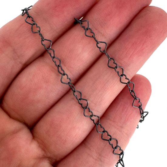 Wholesale Oxidized 925 Sterling Silver Bulk Chain - 4mm Heart Chain (sold per foot) 