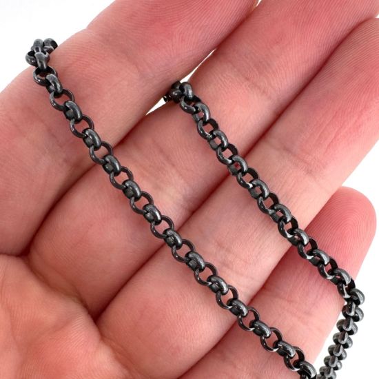 Wholesale Oxidized 925 Sterling Silver Bulk Chain - 3.4mm Strong Rolo Chain (sold per foot)