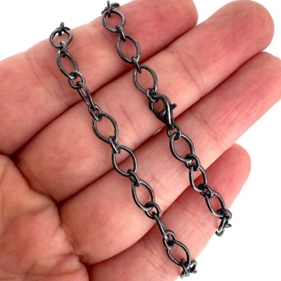 Wholesale Oxidized 925 Italian Sterling Silver Finished Jewelry Chain - 1+1 Oval Cable Chain