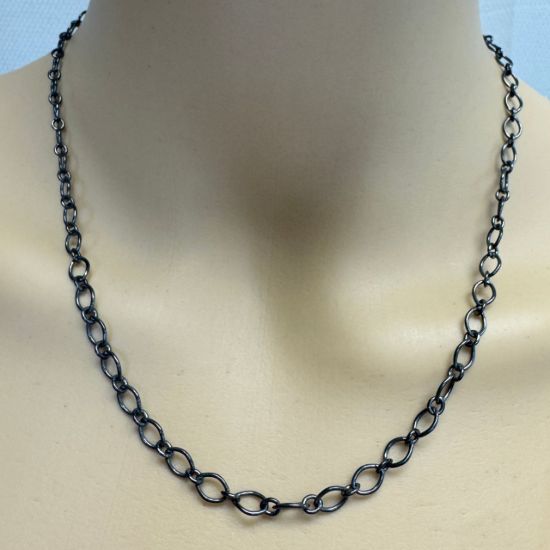 Wholesale Oxidized 925 Italian Sterling Silver Finished Jewelry Chain - 1+1 Oval Cable Chain