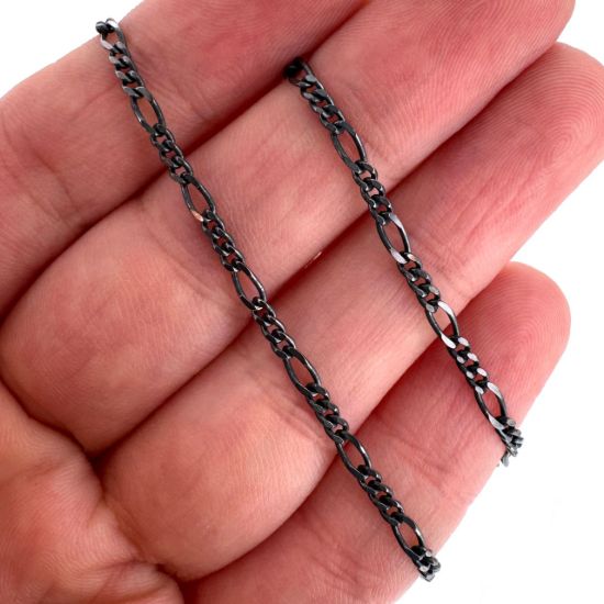 Wholesale Oxidized 925 Sterling Silver Bulk Figaro Chain 2.1mm (sold per foot )