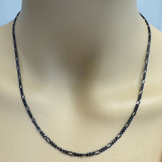 Wholesale Oxidized 925 Sterling Silver Finished Jewelry Chain - 2.1mm Figaro Chain