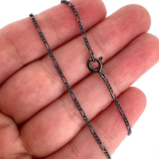 Wholesale Oxidized 925 Sterling Silver Finished Jewelry Chain - Small 1.4mm Figaro Chain