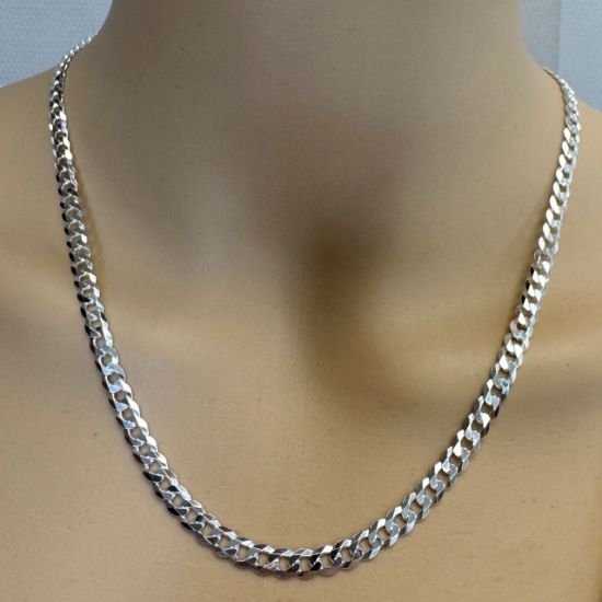 Wholesale 925 Sterling Silver Finished Jewelry Chain - Diamond Cut Flat Cuban Chain