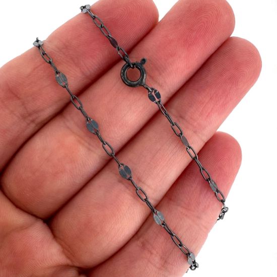 Wholesale Oxidized 925 Sterling Silver Finished Jewelry Chain - 1+3 Flattened Paperclip Chain 