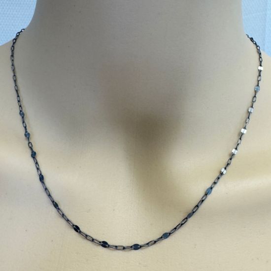 Wholesale Oxidized 925 Sterling Silver 1+3 Flattened Paperclip Chain - 1.5mm by 3.5mm (sold per foot )