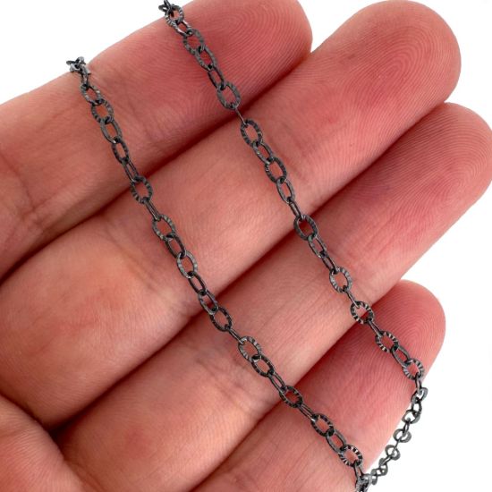 Wholesale Oxidized 925 Sterling Silver Textured Cable Chain 3.2mm by 2.2mm (sold per foot)