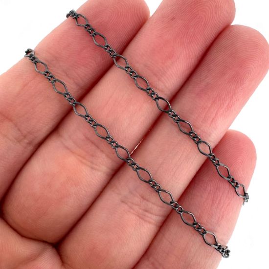 Wholesale Oxidized 925 Sterling Silver Figaro 8 Cable Chain - 4.3mm by 2.3mm (sold per foot)