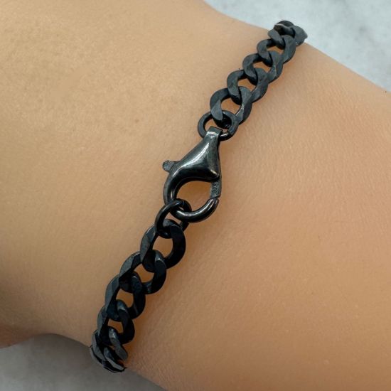 Wholesale Oxidized 925 Sterling Silver Finished Jewelry Chain - Diamond Cut Flat Cuban Chain