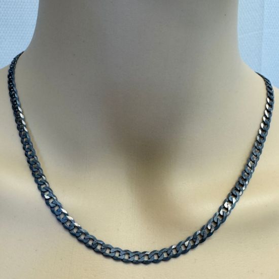 Wholesale Oxidized 925 Sterling Silver Finished Jewelry Chain - Diamond Cut Flat Cuban Chain