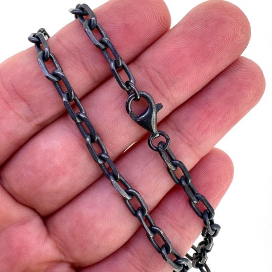 Wholesale Oxidized 925 Sterling Silver Finished Jewelry Chain- 7x4mm Diamond Cut Box chain