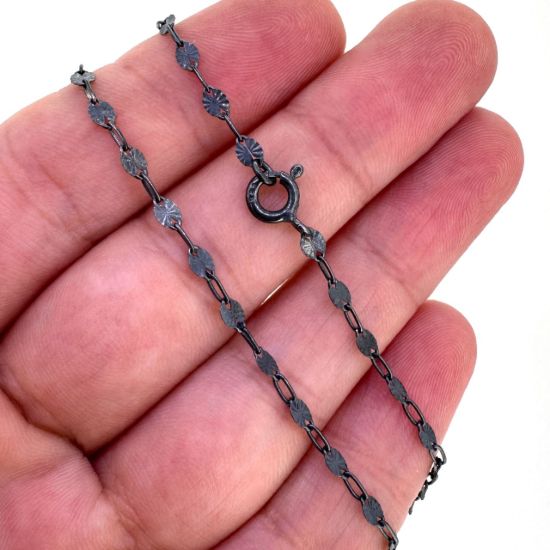 Wholesale Oxidized 925 Sterling Silver Finished Jewlery Chain - Sunburst Paperclip Chain