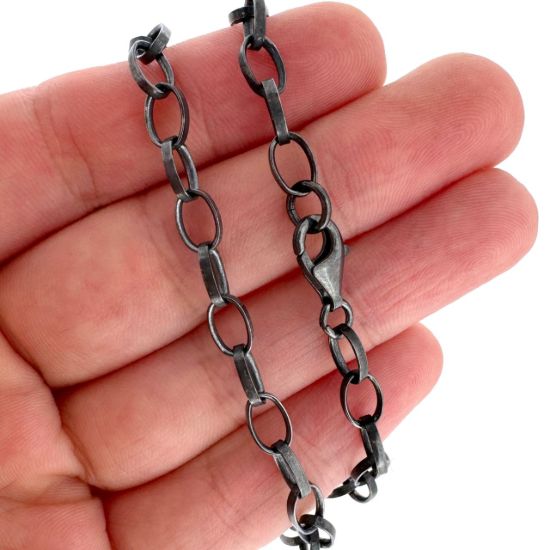 Wholesale Oxidized 925 Sterling Silver Finished Chain - Chunky Flat Oval Rolo Chain