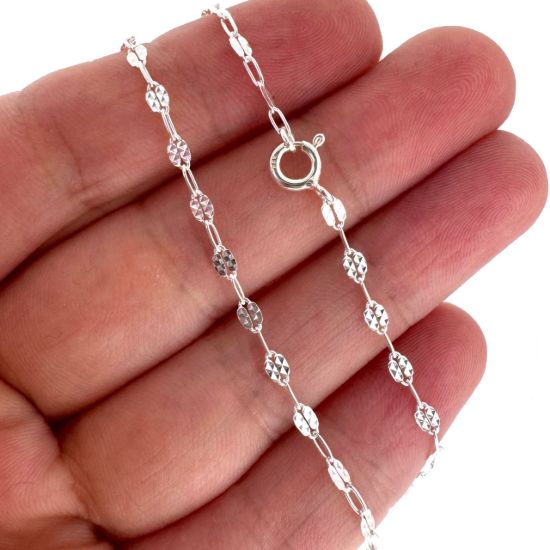 Wholesale 925 Sterling Silver Finished Jewlery Chain - Textured Disc Paperclip Chain 