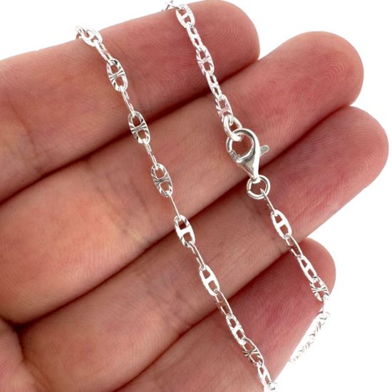 Wholesale 925 Sterling Silver Finished Jewelry Chain - Textured Mariner Link Chain