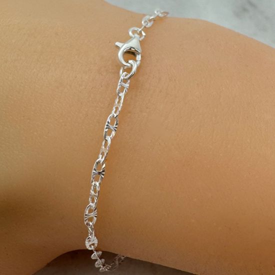 Wholesale 925 Sterling Silver Finished Jewlery Chain - Textured Marina Link Chain