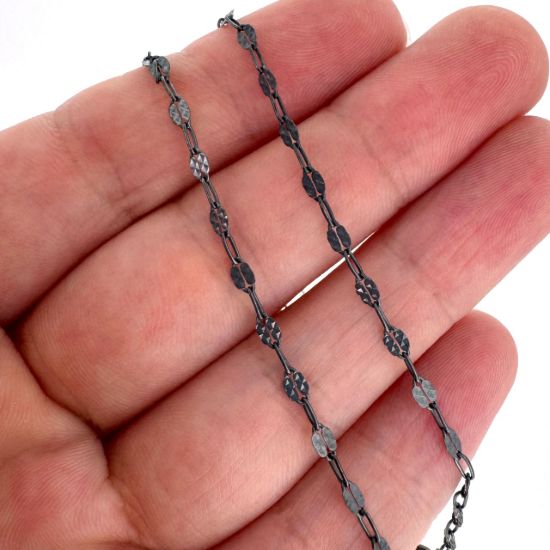 Wholesale Oxidized 925 Sterling Silver Bulk Chain - Textured Fancy Disc with Paperclip - Chain by the foot