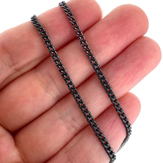 Wholesale Oxidized 925 Sterling Silver Solid Curb Chain 2.5mm - Bulk Chain by the Foot