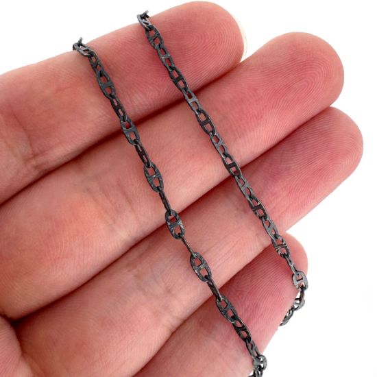 Wholesale Oxidized 925 Sterling Silver Textured Marina link Bulk Chain - Sold by the Foot