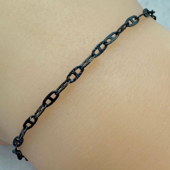 Wholesale Oxidized 925 Sterling Silver Textured Mariner link Bulk Chain - Sold by the Foot