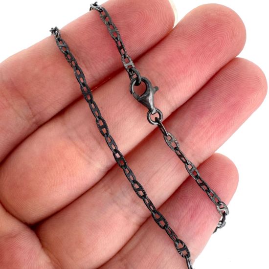 Wholesale Oxidized 925 Sterling Silver Finished Jewlery Chain - Textured Marina Link Chain