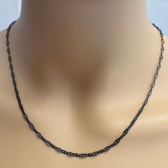 Wholesale Oxidized 925 Sterling Silver Finished Jewlery Chain - Textured Marina Link Chain