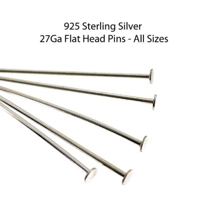 Wholesale Sterling Silver Flat Headpins, T Pins - 27Ga - All Lengths (50pcs)