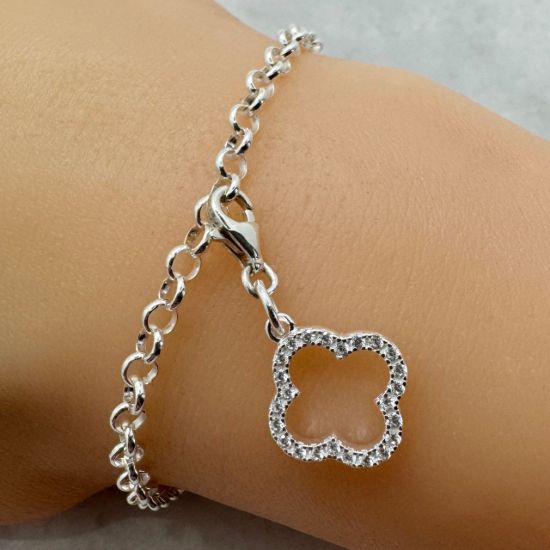 Wholesale 925 Sterling Silver Clover Charm with CZ Stones- 13mm (sold per piece)