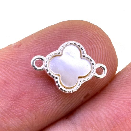 Wholesale 925 Sterling Silver Clover Shaped Mother of Pearl Connector - 7.5mm (sold per piece)