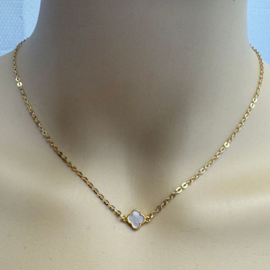 Wholesale Gold Over 925 Sterling Silver Clover Shaped Mother of Pearl Connector - 7.5mm (sold per piece)