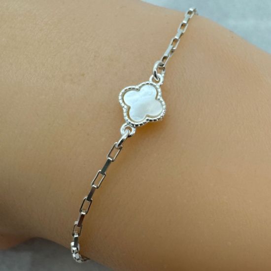 Wholesale Gold Over 925 Sterling Silver Clover Shaped Mother of Pearl Connector - 7.5mm (sold per piece)