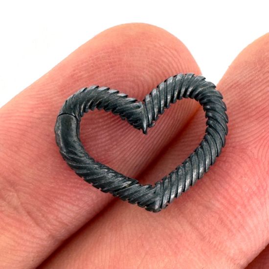Wholesale Oxidized 925 Sterling Silver No Trigger Clasp - Textured Heart Spring Clasp-16mm 