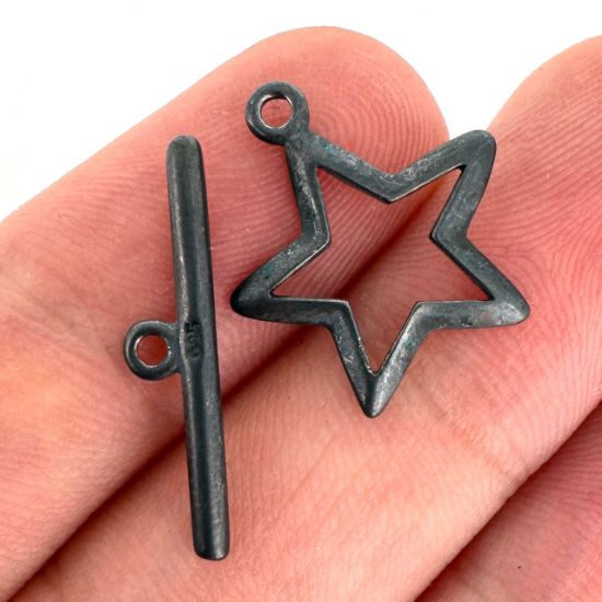 Wholesale Oxidized 925 Sterling Silver Star Toggle Clasp- 14mm(Sold per set)