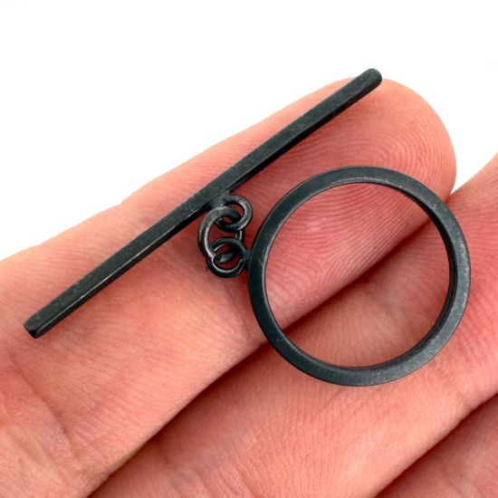 Wholesale Oxidized Sterling Silver Simple Round Toggle with Long Bar 16mm (Sold Per Set)